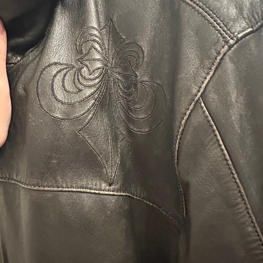 Vintage Affliction Black Leather Jacket with Embroidered Eagle - Picture 6 of 9